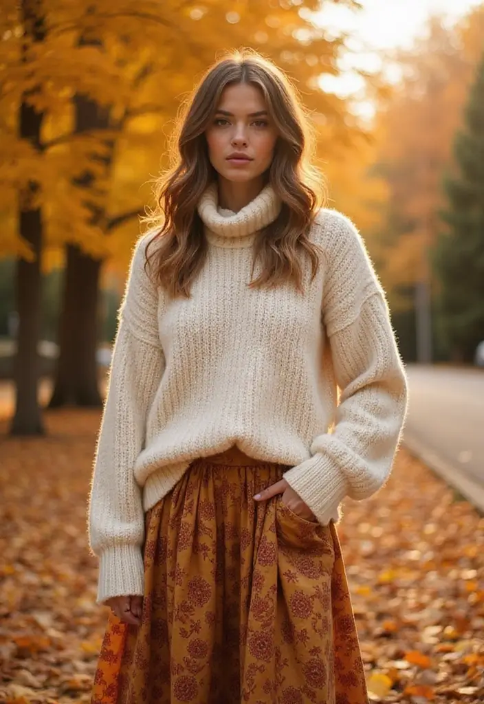 15 Elegant Fall Outfits for Plus Size Beauties That'll Make Heads Turn! - 1. Cozy Chunky Knit Sweater and Midi Skirt