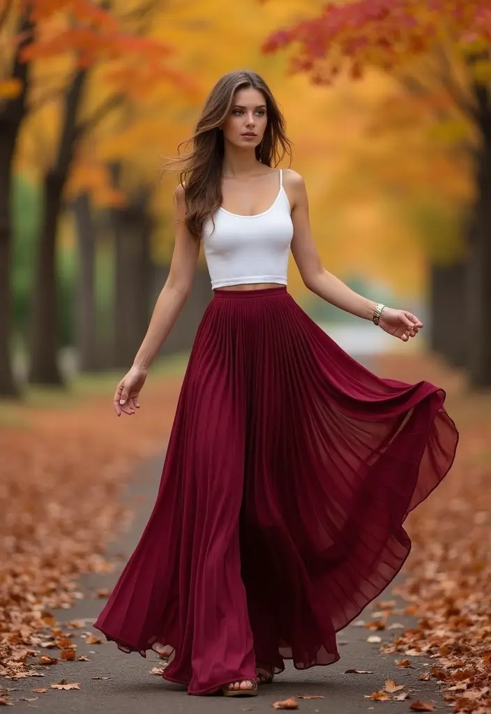 15 Elegant Fall Outfits for Plus Size Beauties That'll Make Heads Turn! - 13. Elegant Taffeta Skirt with a Plain Top