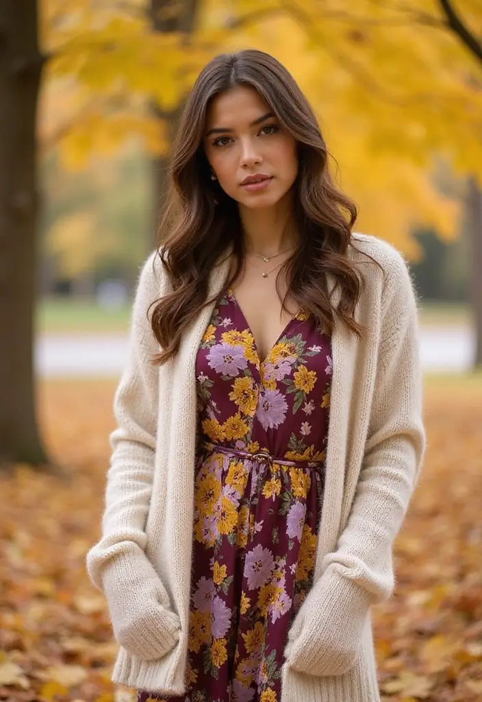 15 Elegant Fall Outfits for Plus Size Beauties That'll Make Heads Turn! - 4. Floral Prints with a Cardigan