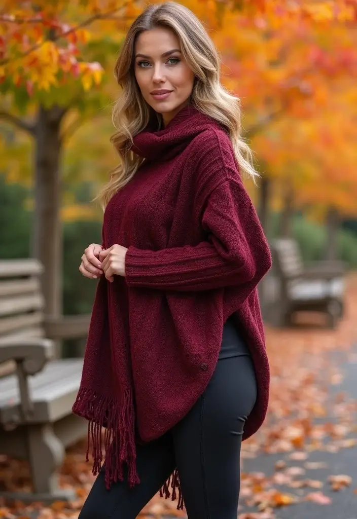 15 Elegant Fall Outfits for Plus Size Beauties That'll Make Heads Turn! - 8. Stylish Poncho with Leggings