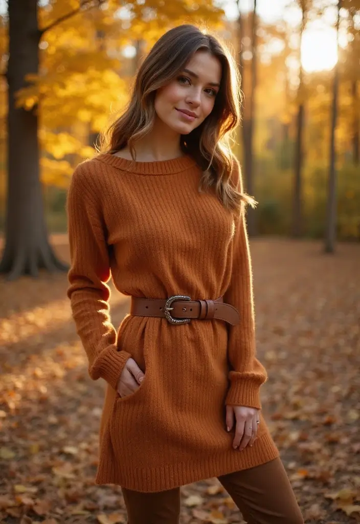 15 Elegant Fall Outfits for Plus Size Beauties That'll Make Heads Turn! - 9. Elegant Sweater Dress with a Belt