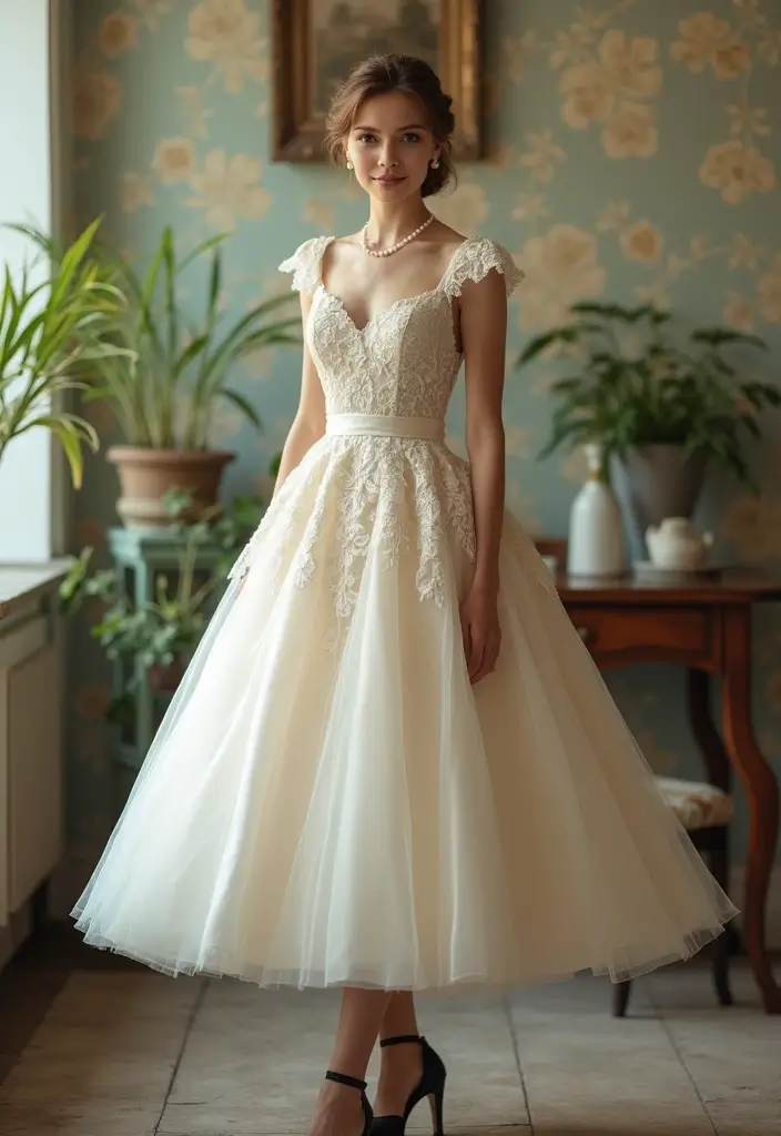 15 Stunning Casual Wedding Dresses That Will Make You Say 'I Do!' - 5. Vintage-Inspired Tea Length Dress