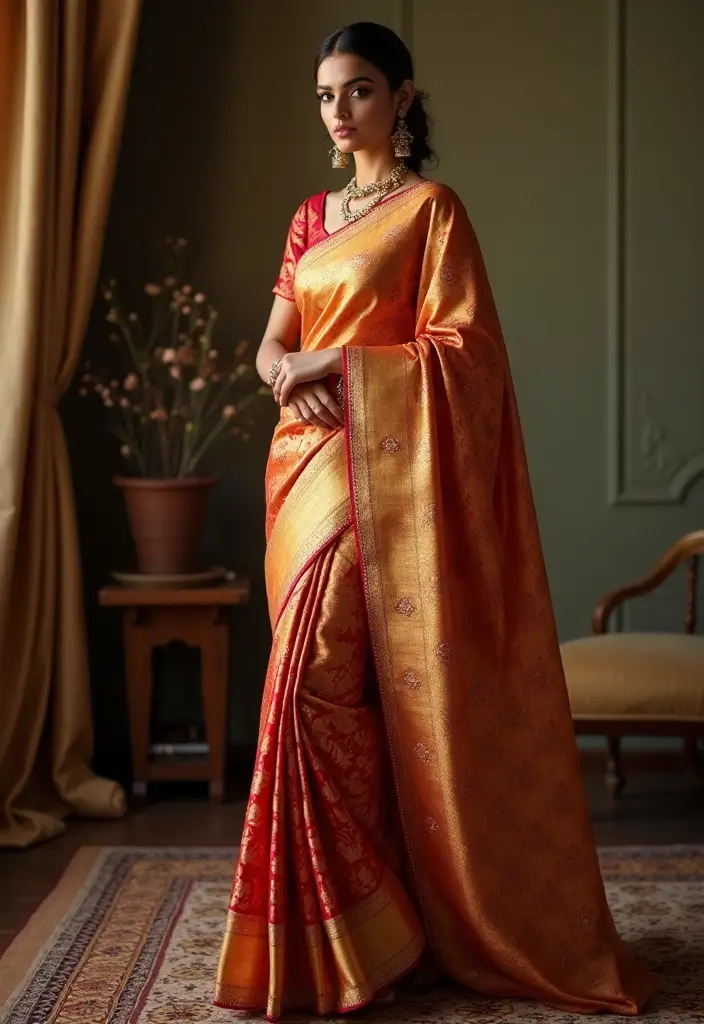 15 Stunning Gold and Red Bridal Sarees That Will Make You Feel Like a Queen! - 1. The Classic Kanjivaram Saree