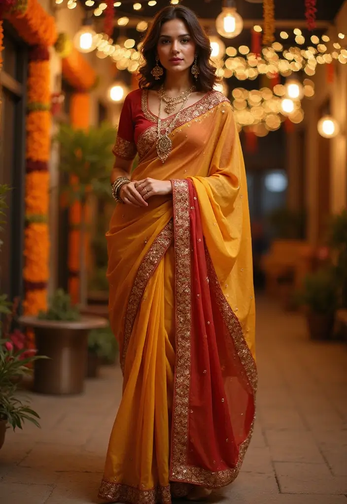 15 Stunning Gold and Red Bridal Sarees That Will Make You Feel Like a Queen! - 10. The Vibrant Georgette Saree