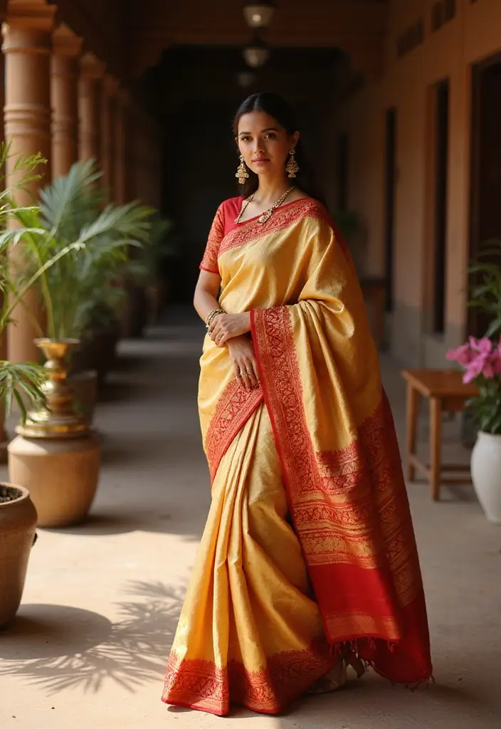 15 Stunning Gold and Red Bridal Sarees That Will Make You Feel Like a Queen! - 12. The Unique Dharmavaram Saree