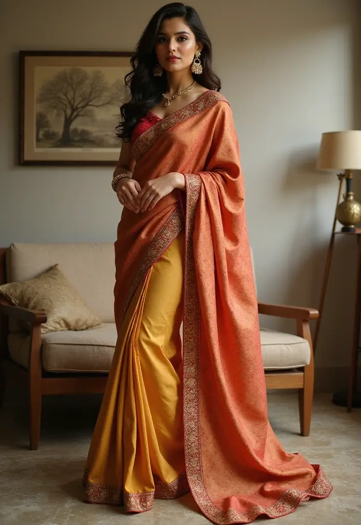 15 Stunning Gold and Red Bridal Sarees That Will Make You Feel Like a Queen! - 14. The Ravishing Crepe Saree