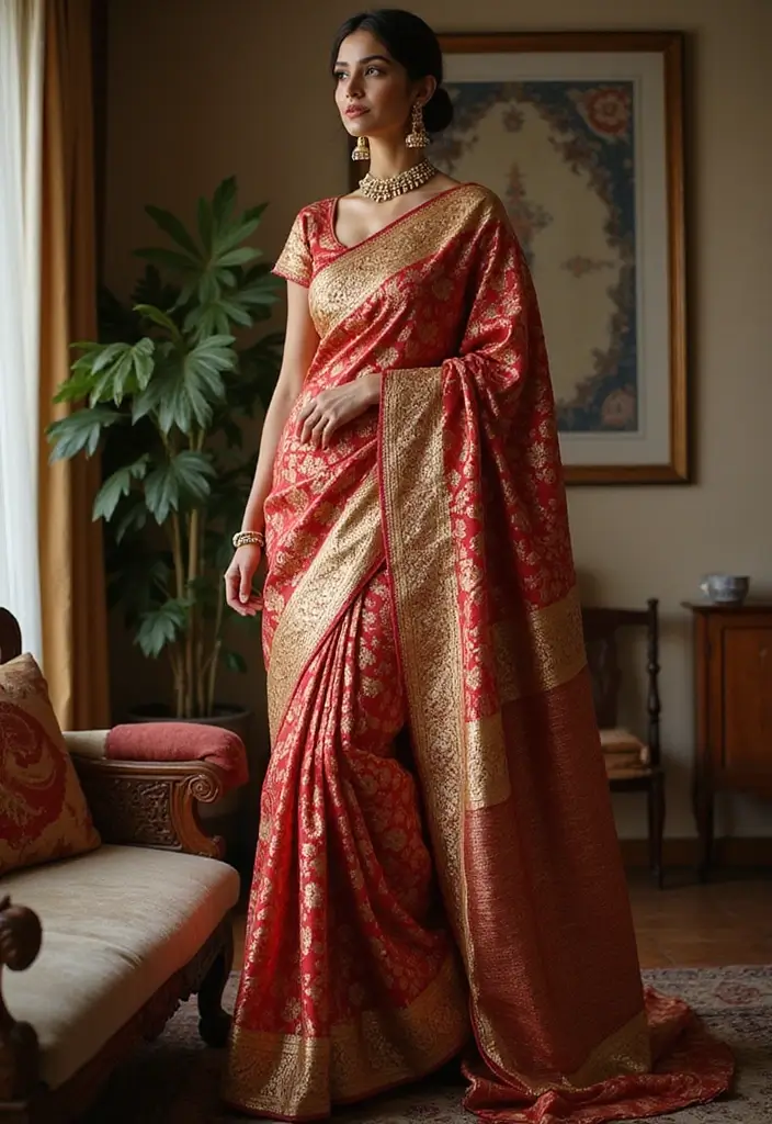 15 Stunning Gold and Red Bridal Sarees That Will Make You Feel Like a Queen! - 2. The Regal Banarasi Saree