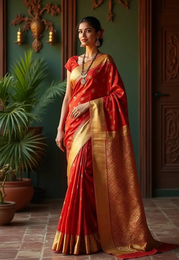 15 Stunning Gold and Red Bridal Sarees That Will Make You Feel Like a Queen! - 4. The Exquisite Mysore Silk Saree