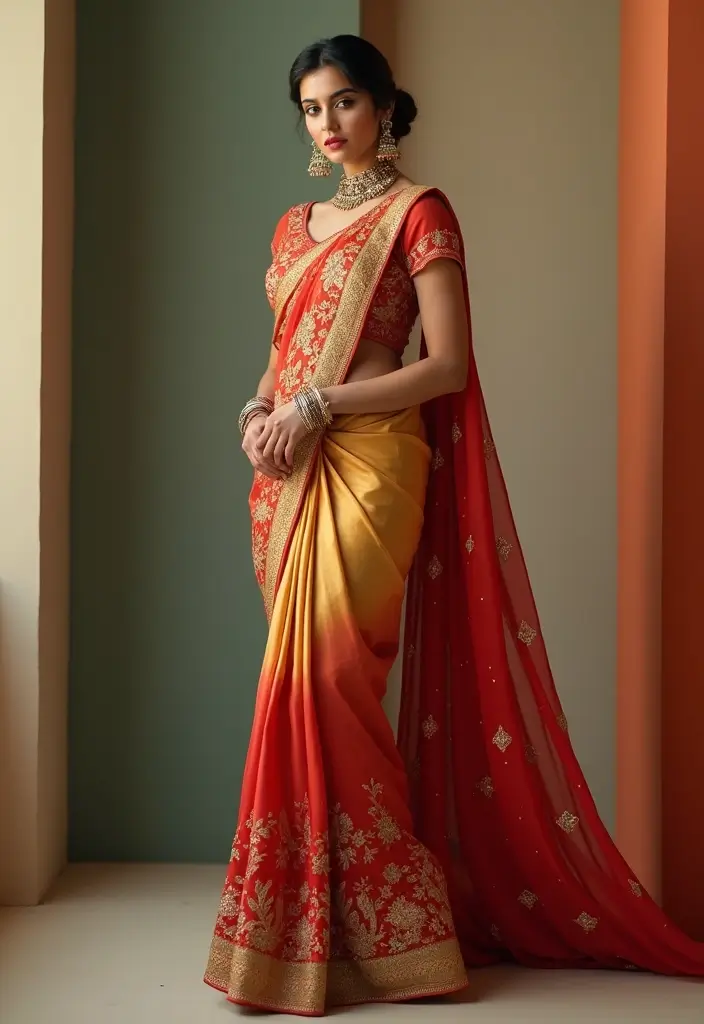 15 Stunning Gold and Red Bridal Sarees That Will Make You Feel Like a Queen! - 8. The Chic Peplum Saree