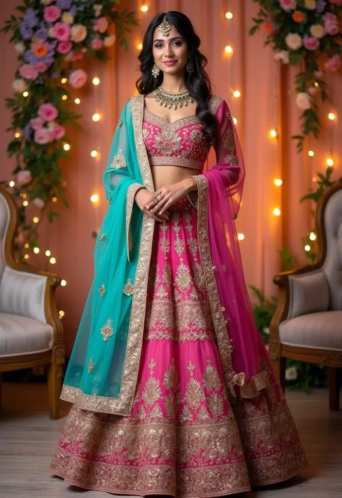 15 Stunning Indian Wedding Outfits for Brides That Will Make Heads Turn! - 10. Color Block Delight