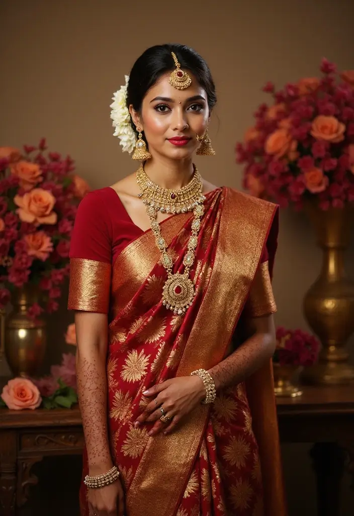 15 Stunning South Indian Bridal Looks in Red That Will Leave You Breathless! - 1. The Classic Kanjivaram Delight