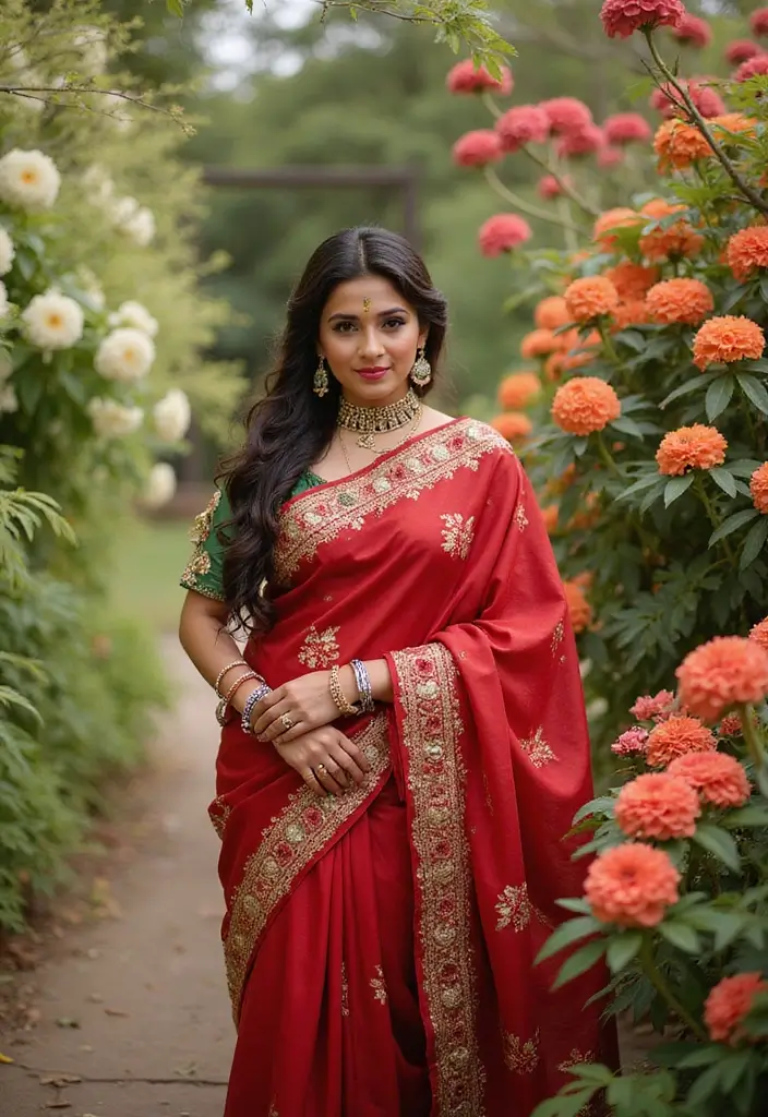 15 Stunning South Indian Bridal Looks in Red That Will Leave You Breathless! - 4. Floral Embellishments in Red