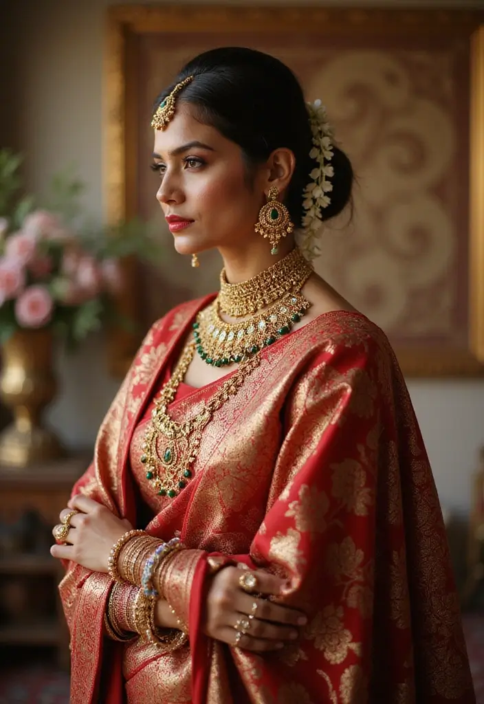15 Stunning South Indian Bridal Looks in Red That Will Leave You Breathless! - 7. The Beauty of Contrast with a Gold Touch