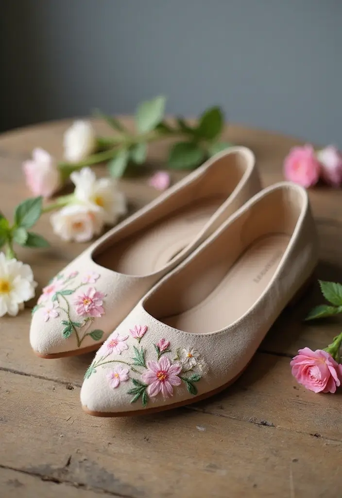 15 Stunning Wedding Footwear Ideas for Brides Who Love Flats (You Won't Believe #5!) - 4. Floral Embroidered Flats