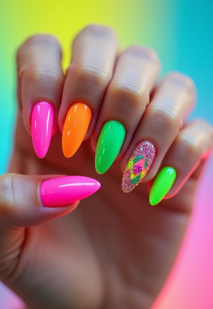 20 Stunning Gel Nail Designs That'll Make You the Envy of All Your Friends! - 13. Neon Nights