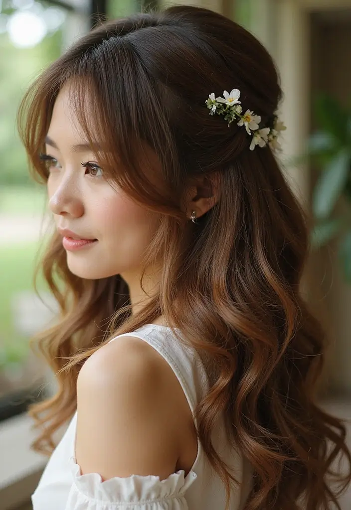 20 Stunning Hairstyles for Shoulder Length Hair That'll Turn Heads! - 3. Flirty Half-Up, Half-Down