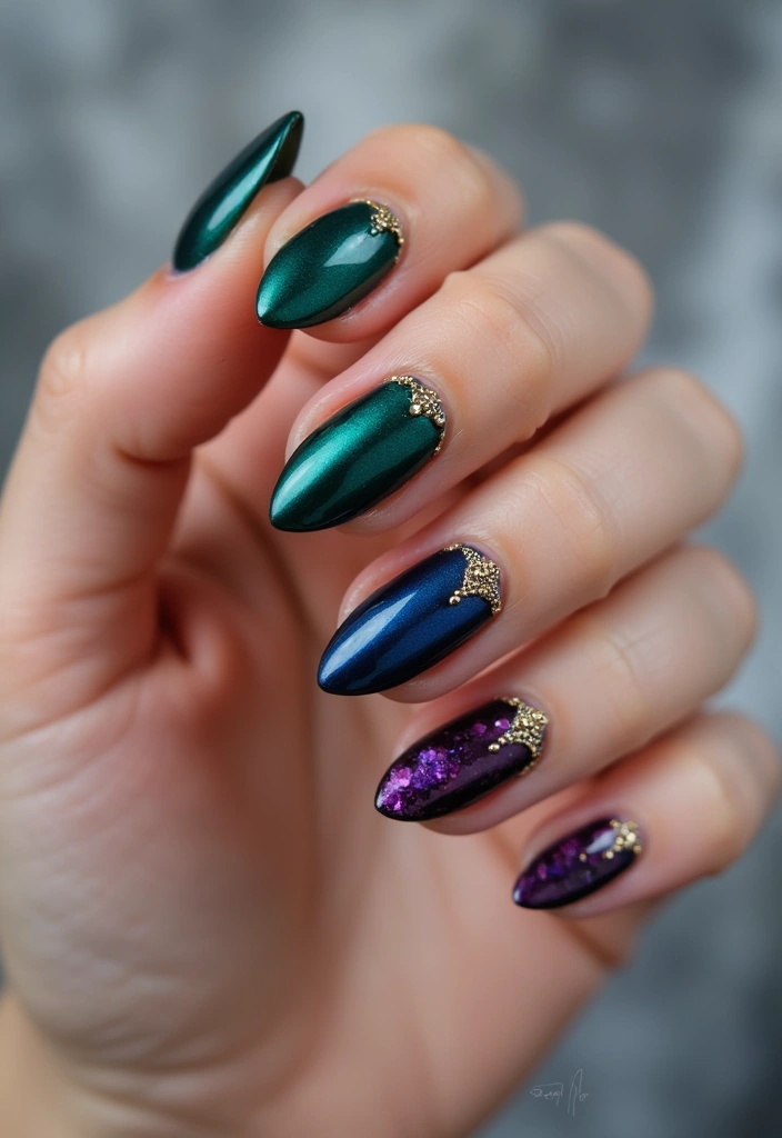 20 Stunning Simple Nail Designs in Acrylic That Will Steal Your Heart! - 11. Jewel Tones