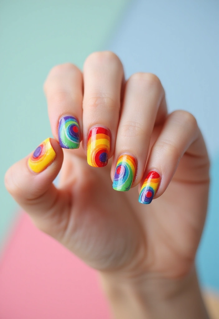 20 Stunning Simple Nail Designs in Acrylic That Will Steal Your Heart! - 12. Rainbow Swirl