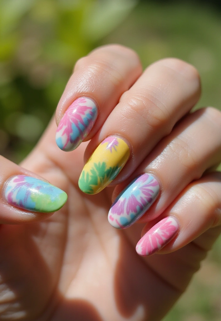 20 Stunning Simple Nail Designs in Acrylic That Will Steal Your Heart! - 14. Tie-Dye Effect