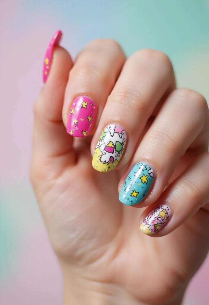 20 Stunning Simple Nail Designs in Acrylic That Will Steal Your Heart! - 16. Colorful Doodles