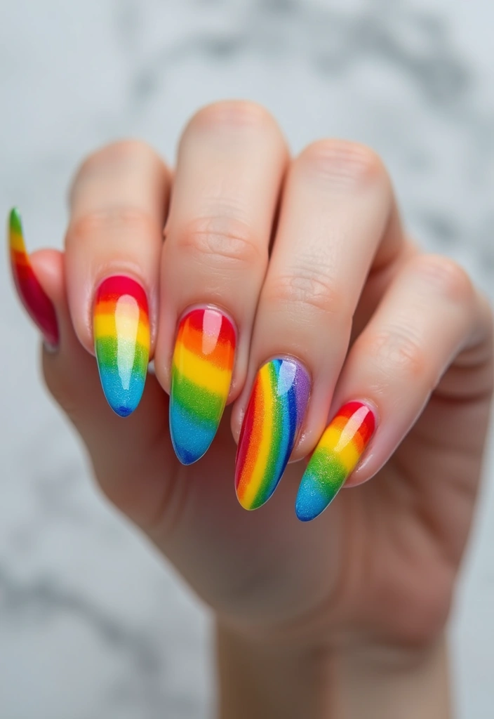 20 Stunning Simple Nail Designs in Acrylic That Will Steal Your Heart! - 18. Radiant Rainbow