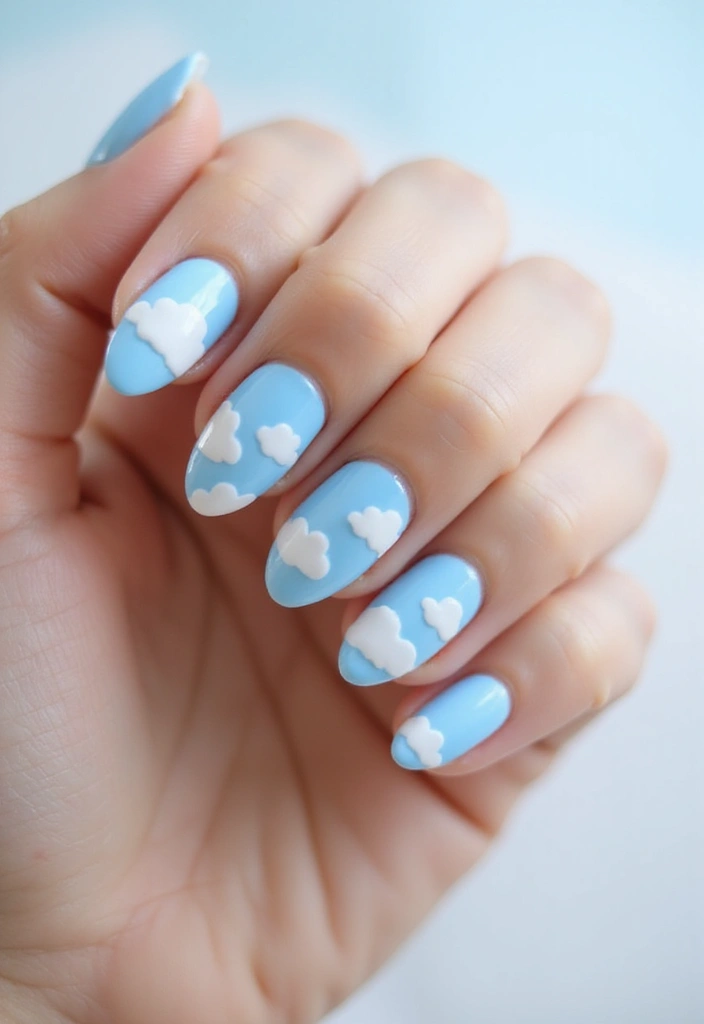 20 Stunning Simple Nail Designs in Acrylic That Will Steal Your Heart! - 20. Whimsical Clouds