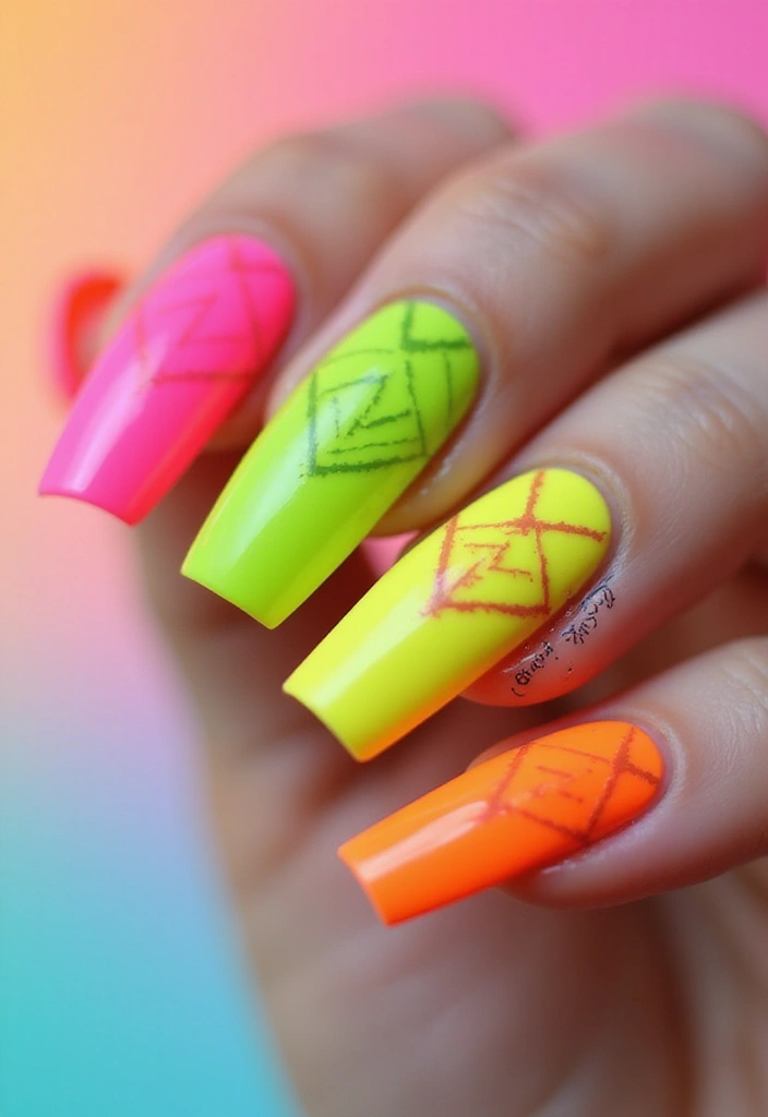 20 Stunning Simple Nail Designs in Acrylic That Will Steal Your Heart! - 7. Neon Pop