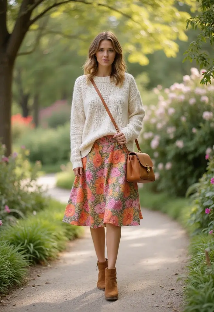 20 Travel Outfit Ideas That Will Make You Look Effortlessly Chic on the Go! - 7. Vibrant Skirt and Sweater Combo