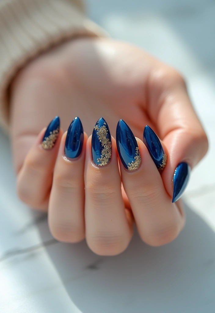 25 Nail Art Designs That Will Make You the Center of Attention (You Won't Believe #12!) - 19. Blue & Gold Elegance