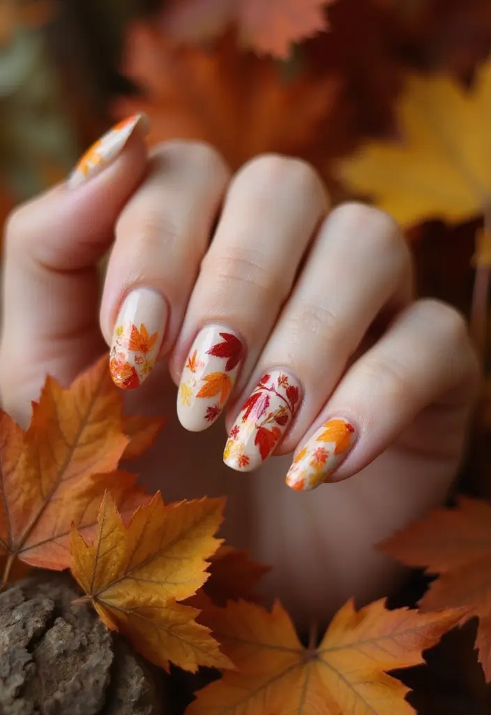 25 Nail Art Designs That Will Make You the Center of Attention (You Won't Believe #12!) - 23. Fall Leaves