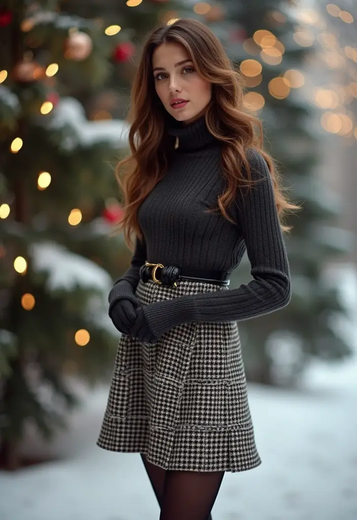 27 Cozy Women’s Winter Fashion Outfits Looks That Will Keep You Stylish and Warm! - 16. Layered Look: Turtleneck + Short Dress + Tights