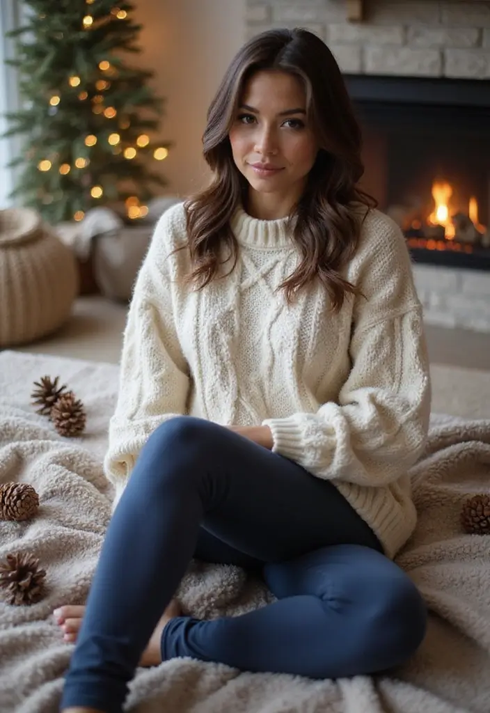 27 Cozy Women’s Winter Fashion Outfits Looks That Will Keep You Stylish and Warm! - 6. Fleece Lined Leggings + Oversized Sweater