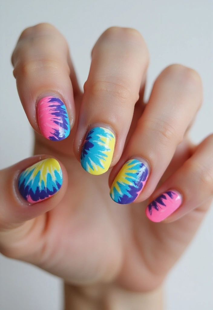 30 Simple Nail Designs for Almond Shapes That'll Make You Say 'Wow!' - 14. Tie-Dye Style