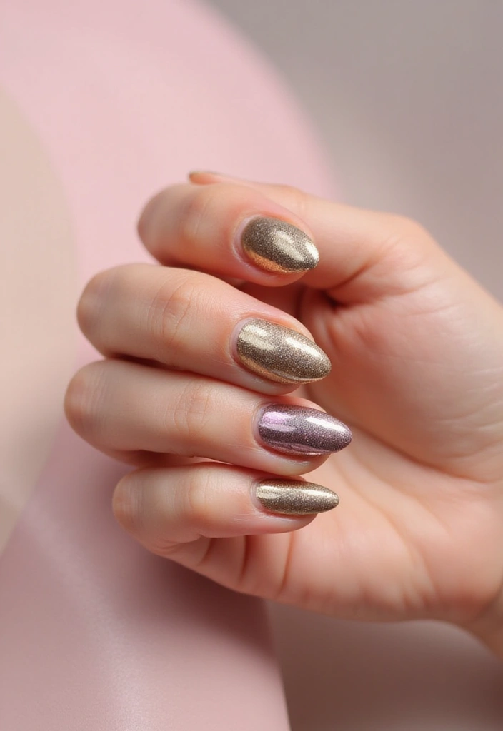 30 Simple Nail Designs for Almond Shapes That'll Make You Say 'Wow!' - 16. Metallic Shine