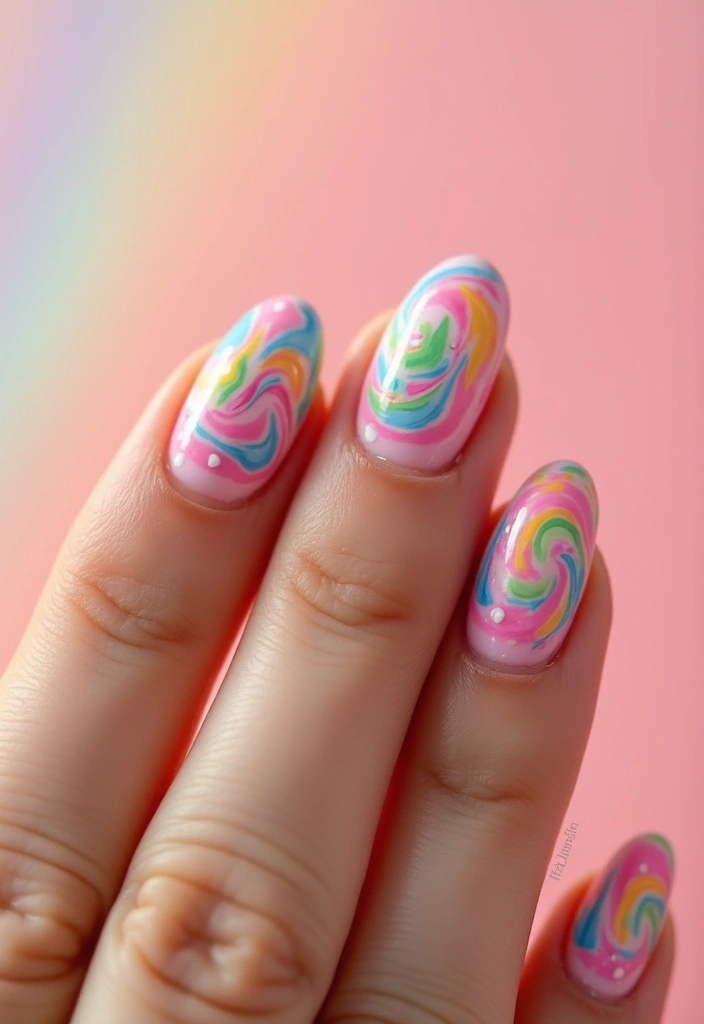 30 Simple Nail Designs for Almond Shapes That'll Make You Say 'Wow!' - 26. Sweet Candy Swirls