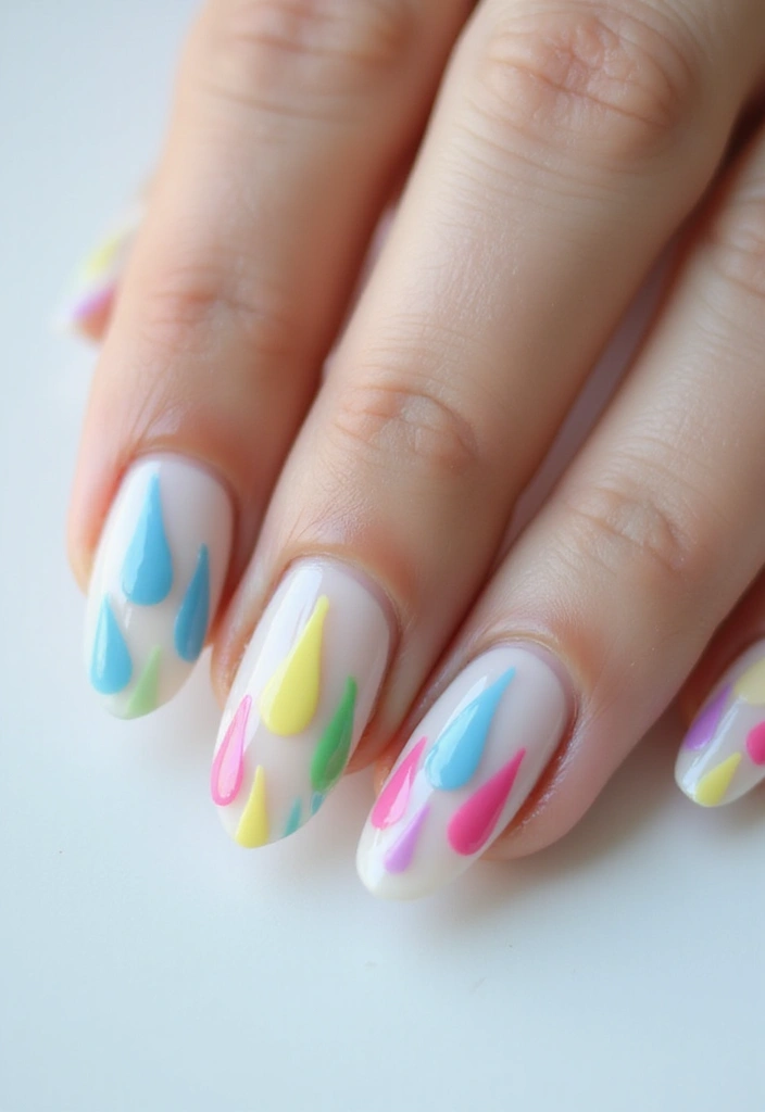 30 Simple Nail Designs for Almond Shapes That'll Make You Say 'Wow!' - 30. Colorful Raindrops