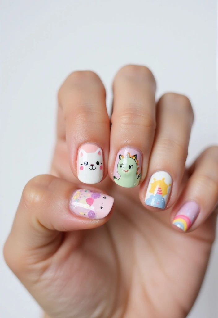 12 Cute Short Nails Acrylic Ideas That Will Steal Your Heart! - 4. Cute Cartoon Characters