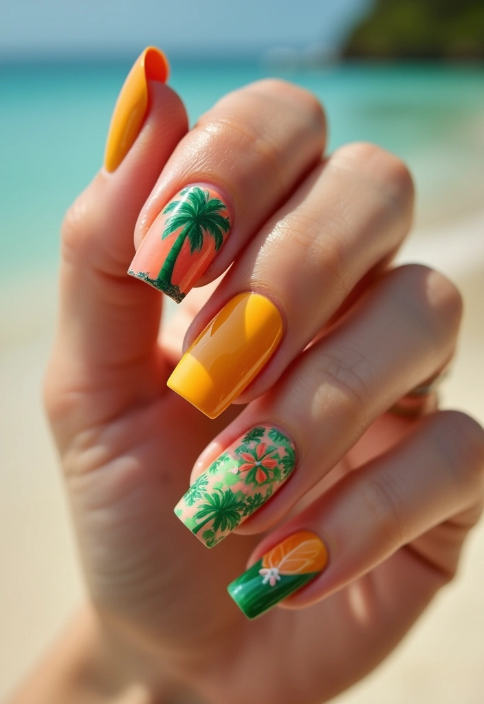 12 Cute Short Nails Acrylic Ideas That Will Steal Your Heart! - 6. Tropical Vibes