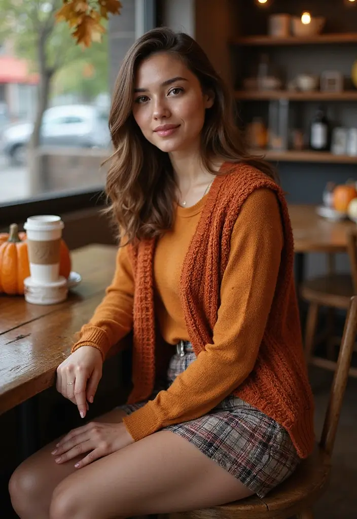 15 Stunning Fall Outfits with Skirts That Will Turn Heads This Season! - 10. Plaid Skirt with a Sweater Vest