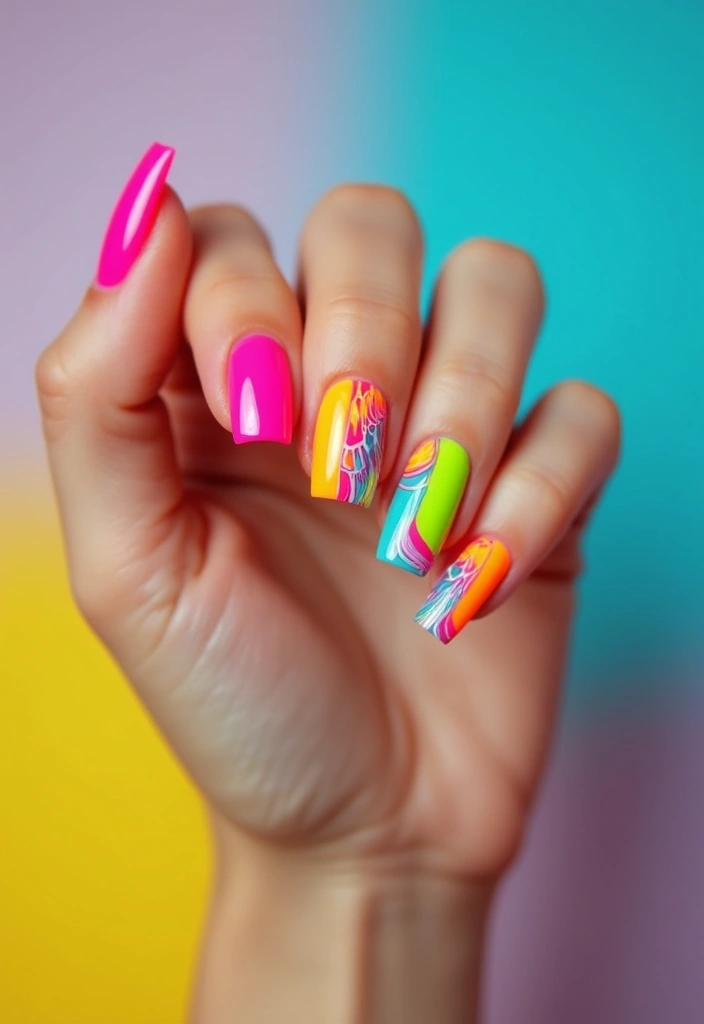 15 Stunning Short Nails Acrylic Square Designs You’ll Want to Try Right Now! - 2. Bold Neon Colors