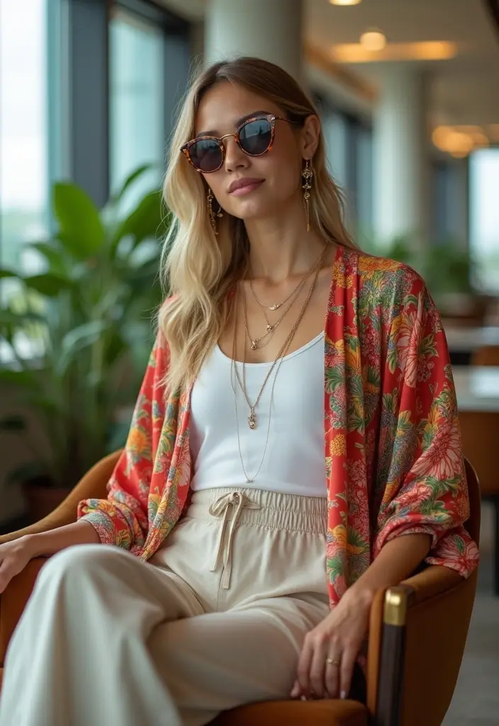 15 Travel Outfits for Women That'll Make You the Most Stylish at the Airport! - 7. Bohemian Vibes with a Kimono