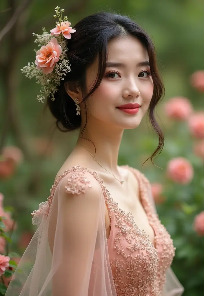18 Adorable Hairstyles for Shoulder Length Hair You Can Master in Minutes! - 15. Floral Accent Updo