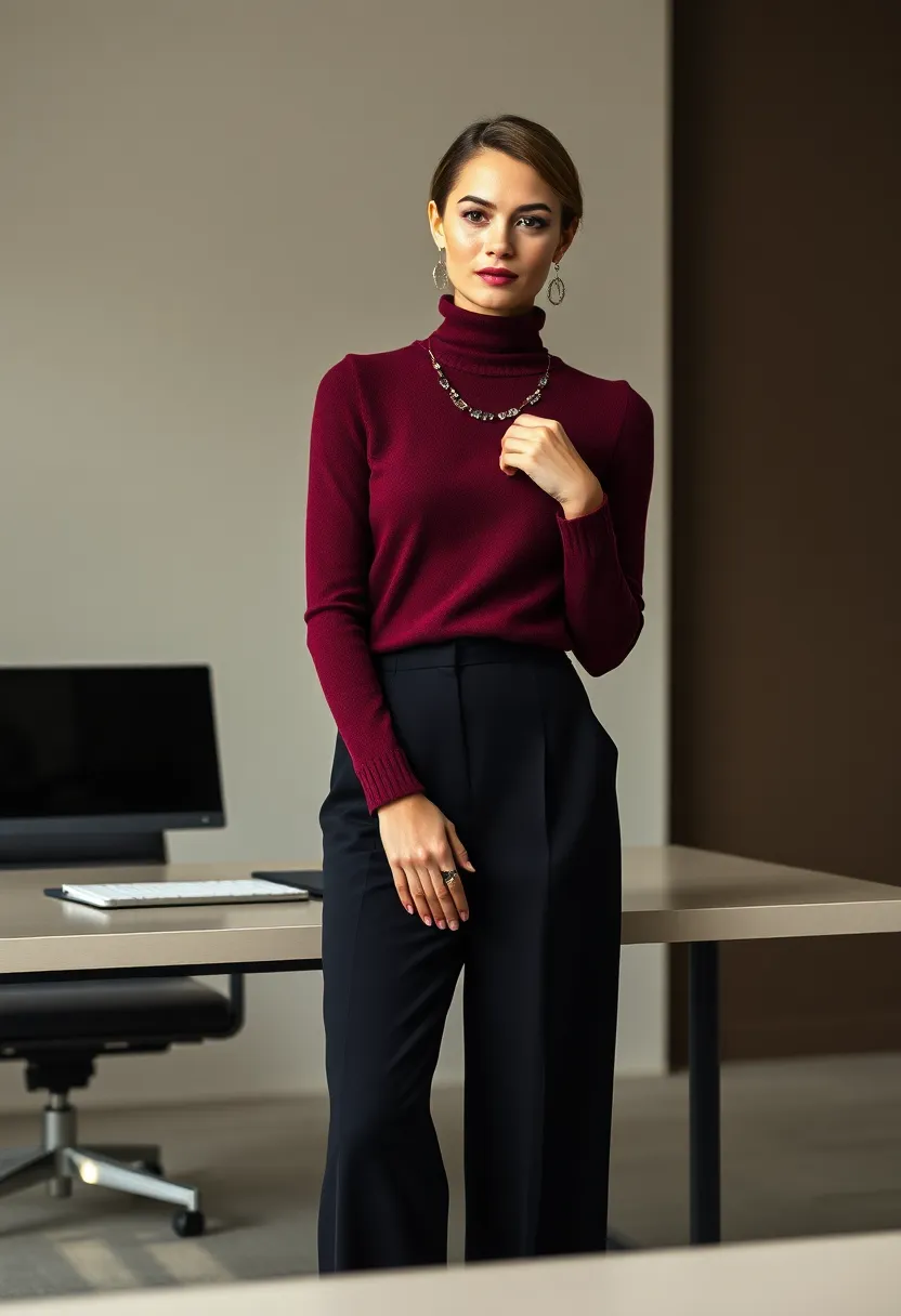 18 Casual Work Outfits That'll Make You the Office Style Icon (You'll Want to Steal #7!) - 11. Classic Turtleneck with Wide-Leg Pants