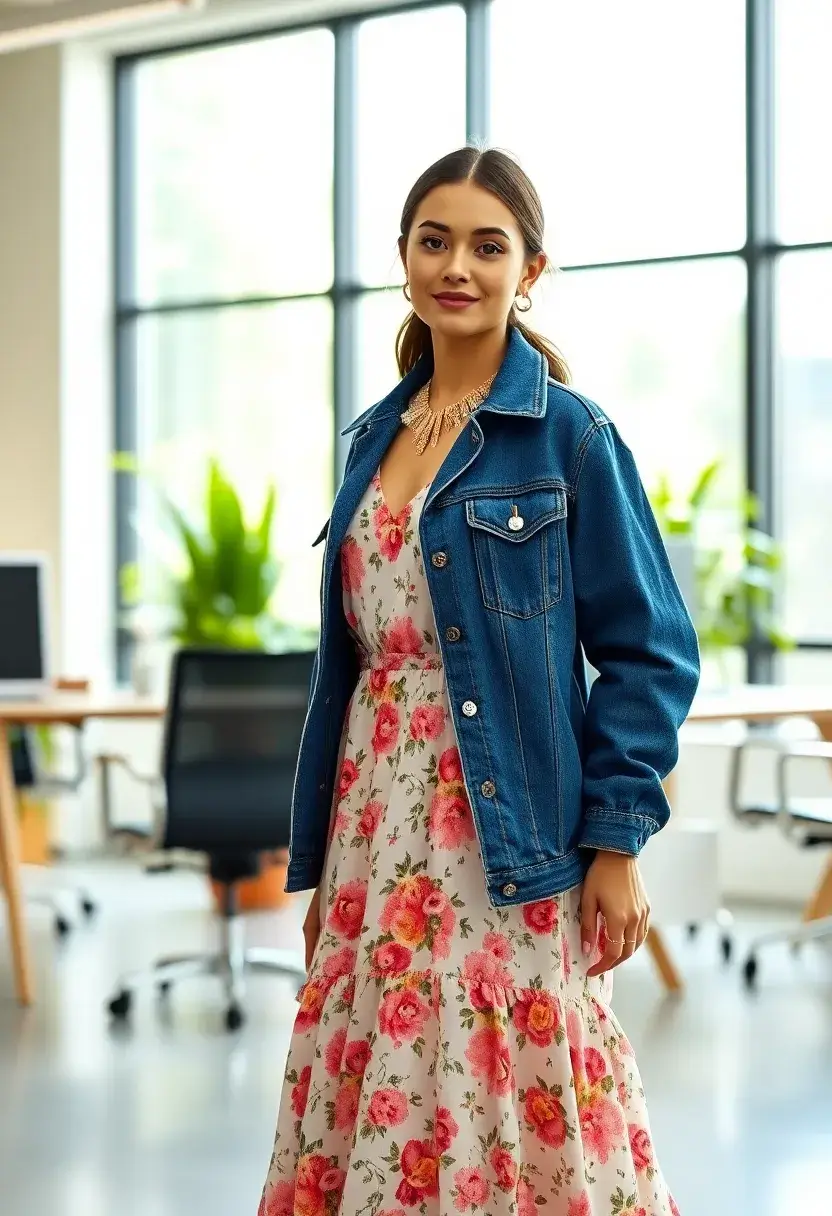 18 Casual Work Outfits That'll Make You the Office Style Icon (You'll Want to Steal #7!) - 5. Denim Jacket with Midi Dress