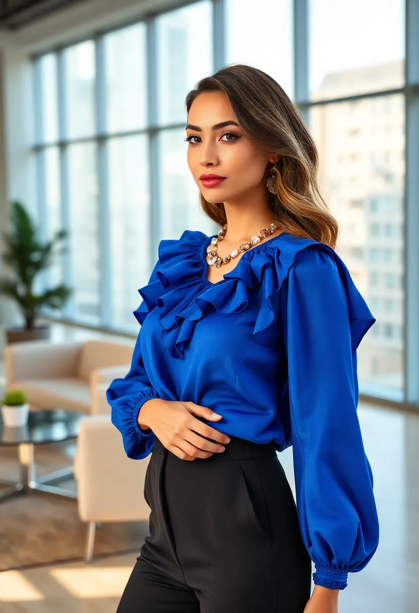 18 Casual Work Outfits That'll Make You the Office Style Icon (You'll Want to Steal #7!) - 7. The Statement Blouse and Slim Pants