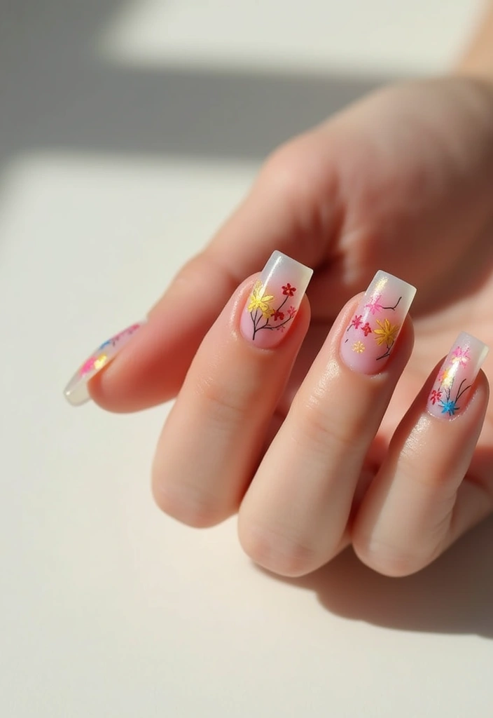 18 Short French Tip Acrylic Nails That’ll Make Your Friends Envy Your Style! - 15. Bright Floral Tips with a Clear Base