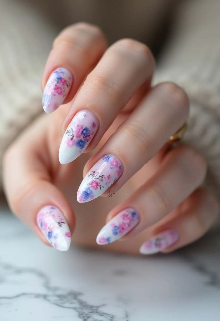 18 Short French Tip Acrylic Nails That’ll Make Your Friends Envy Your Style! - 17. Artistic Floral Tips with a Watercolor Effect