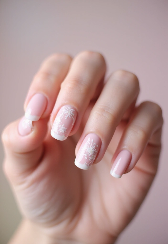 18 Short French Tip Acrylic Nails That’ll Make Your Friends Envy Your Style! - 6. Soft Pink and White Floral Tips
