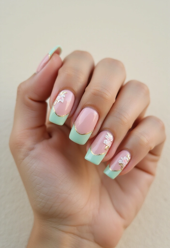 18 Short French Tip Acrylic Nails That’ll Make Your Friends Envy Your Style! - 7. Color Block French Tips with Florals