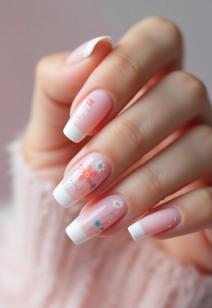 18 Short French Tip Acrylic Nails That’ll Make Your Friends Envy Your Style! - 9. Minimalist French Tips with Abstract Flowers